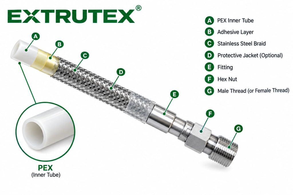 PEX hose with stainless steel braid DN12